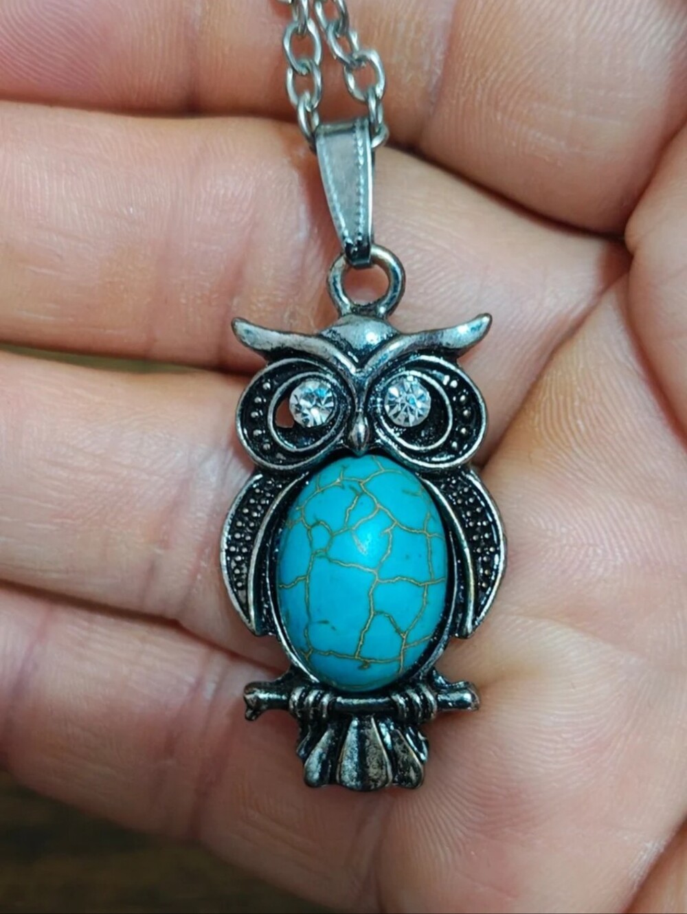 Vintage Silver Tone Faux Turquoise Stone Pendant Necklace